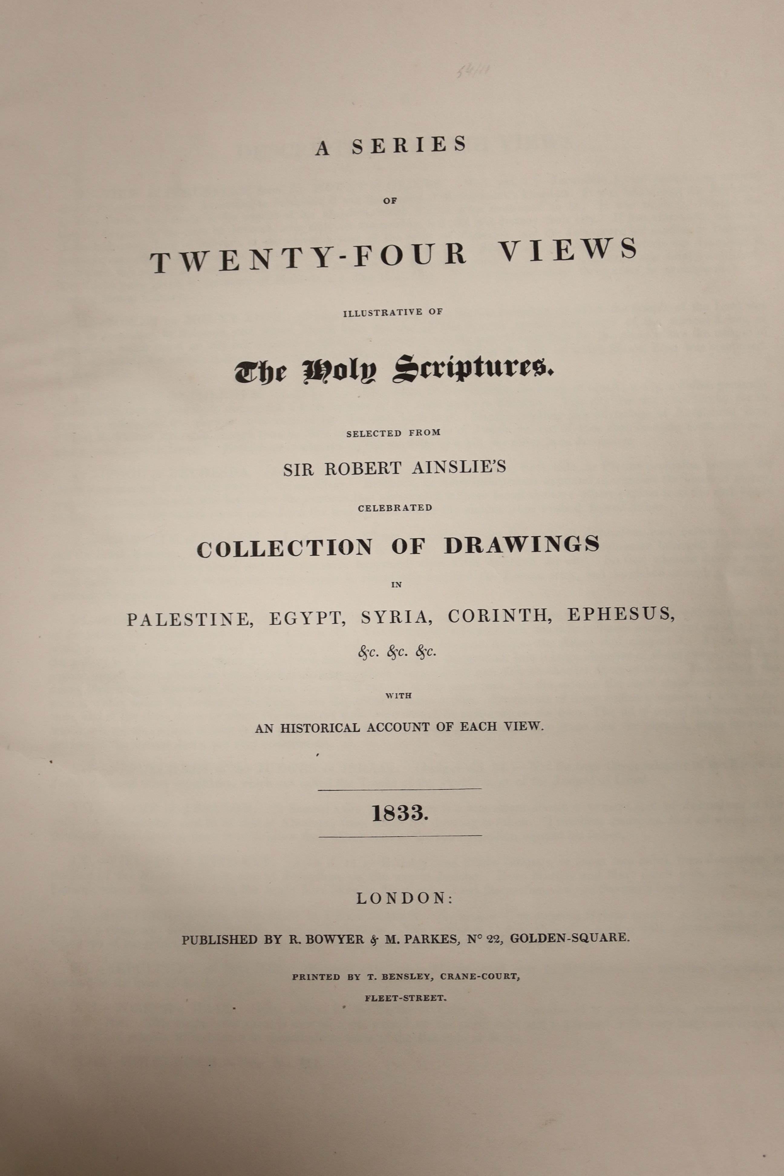 Ainslie, Robert, Sir (editor) - A series of twenty-four views of illustrative of the Holy Scriptures, folio, quarter calf, illus.